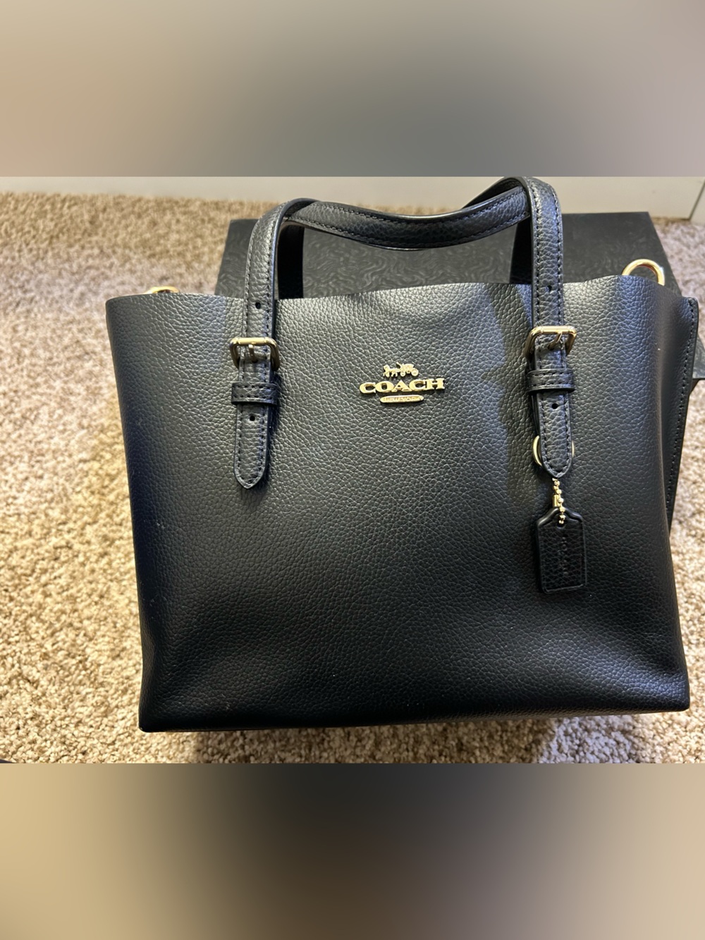 Coach Black Mollie Tote Bag 25 Pebbled Leather with Gold Hardware. - Picture 2 of 10